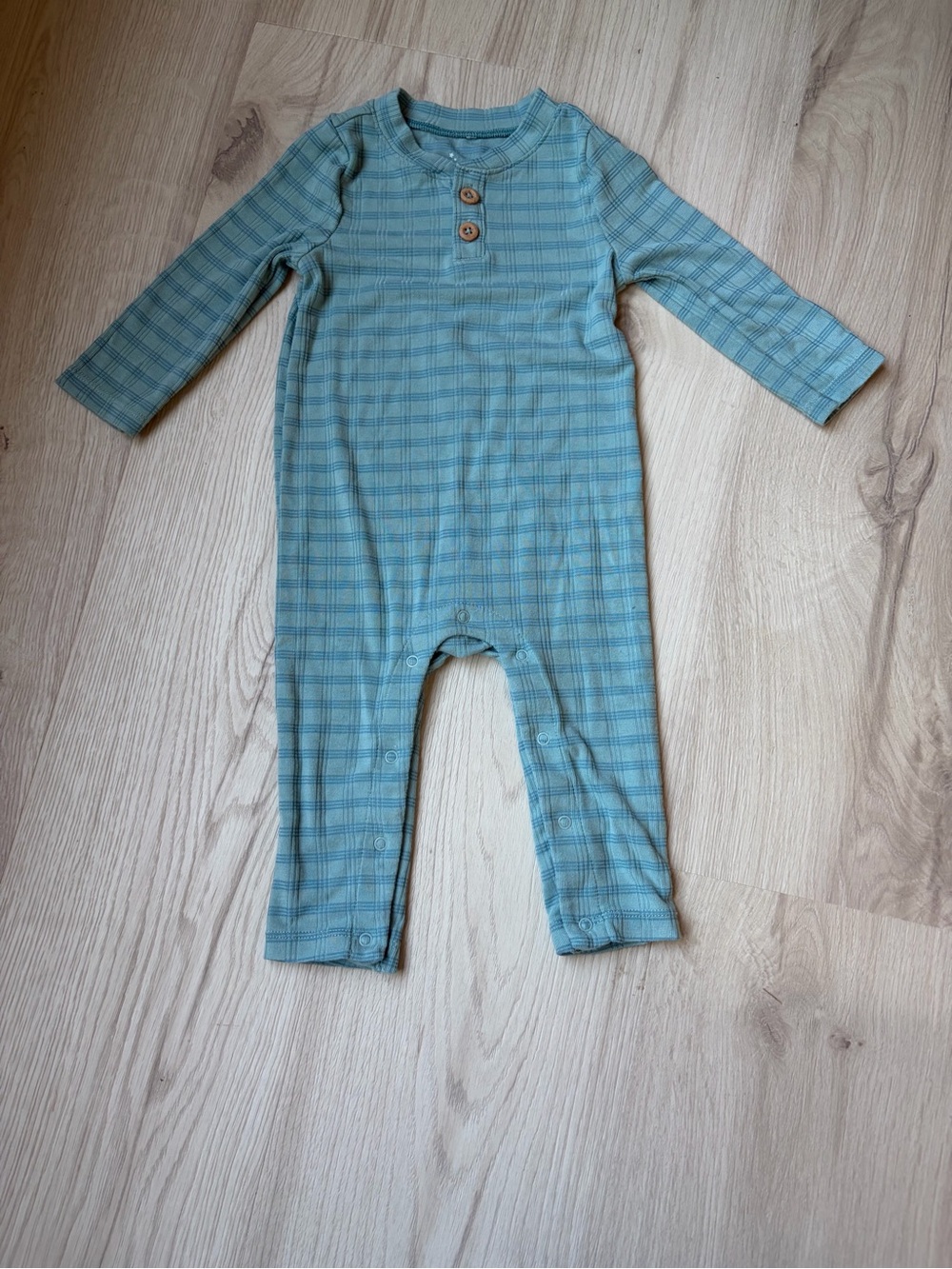 cloud island 6-9 m Teal Plaid Long-Sleeve Baby Romper